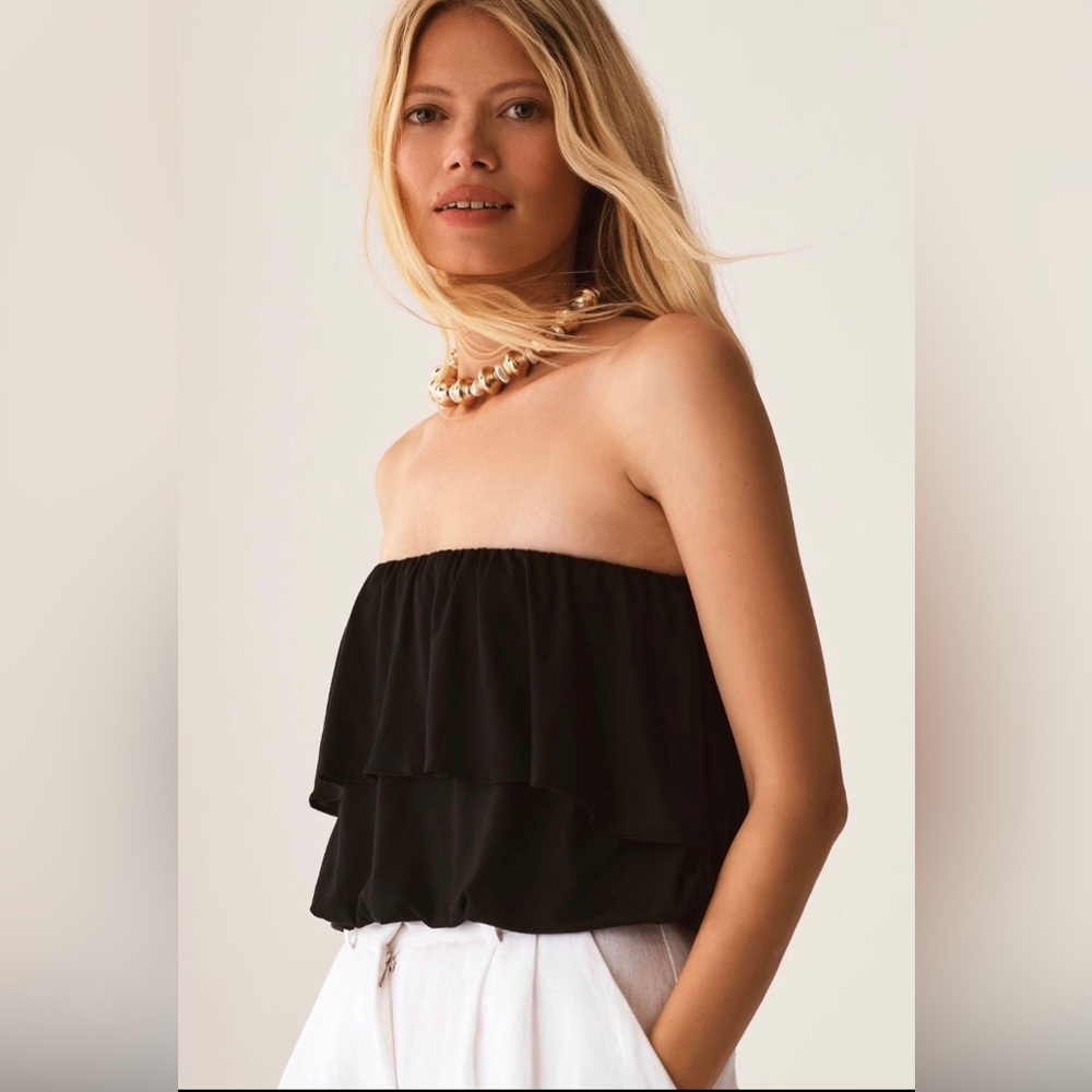 Anthropologie Strapless Flounce Top